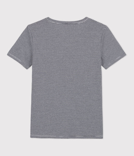 Tee-shirt L'ICONIQUE col V en coton Femme bleu SMOKING/blanc MARSHMALLOW