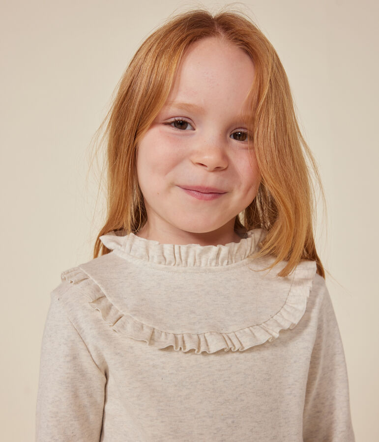 T-shirt met lange mouwen van ribstof voor meisjes beige