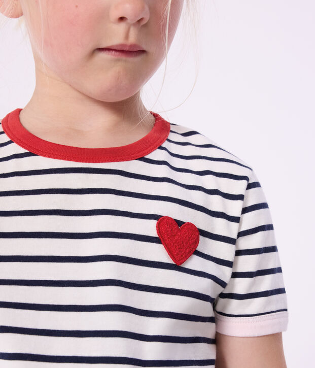 Katoenen kinder-T-shirt met korte mouw en streepjes wit/blauw