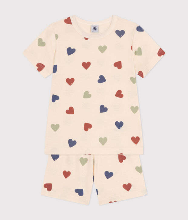 Katoenen pyjamashort met hartjesprint voor kinderen ecru/multicouleur