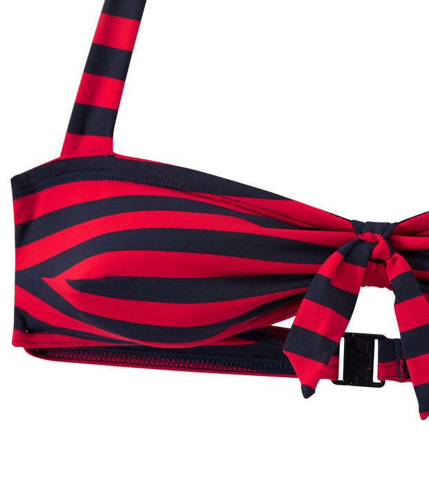 Maillot de bain 2 pi&egrave;ces femme forme bandeau ray&eacute; bleu/rouge