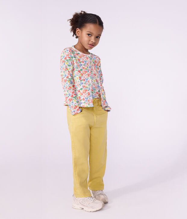 Cardigan enfant en coton &agrave; fleurs blanc/multicouleur