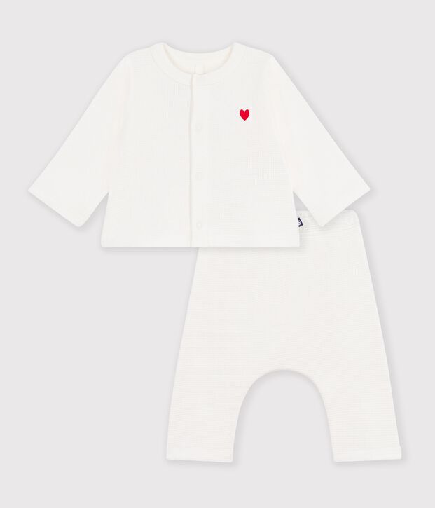 Babyset in effen geborduurde katoenen borstzak wit