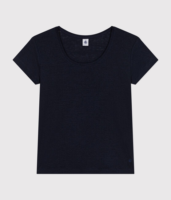 LE Droit, linnen T-shirt voor dames met ronde hals blauw SMOKING