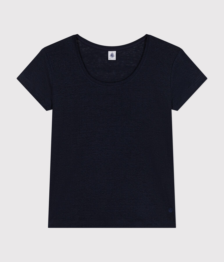 LE Droit, linnen T-shirt voor dames met ronde hals blauw SMOKING