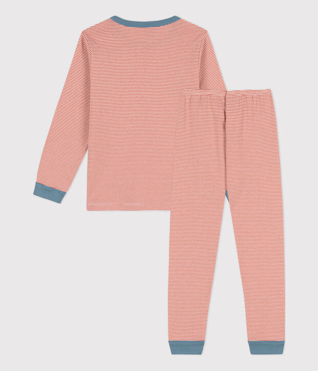 Katoenen pyjama met milleraiesprint voor kleine meisjes en jongens roze/wit