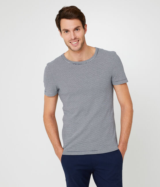 Heren-t-shirt met korte mouwen en ronde hals blauw SMOKING/wit MARSHMALLOW