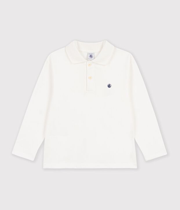 Polo enfant en coton &agrave; manche longues uni blanc
