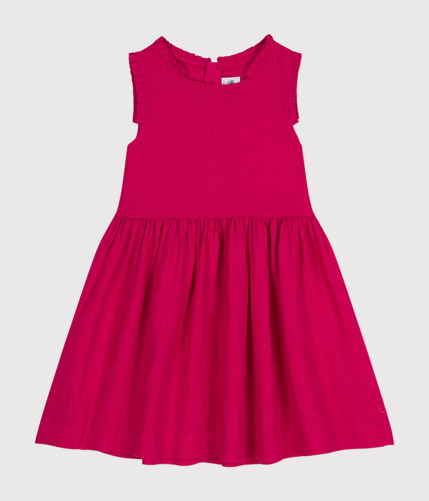 Robe sans manche en lin enfant fille rose vif