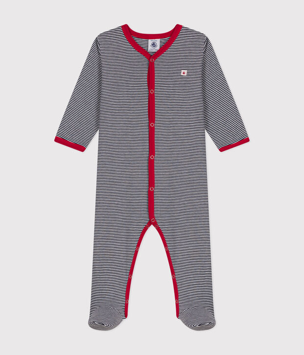 Katoenen babypyjama met lange mouw blauw/wit