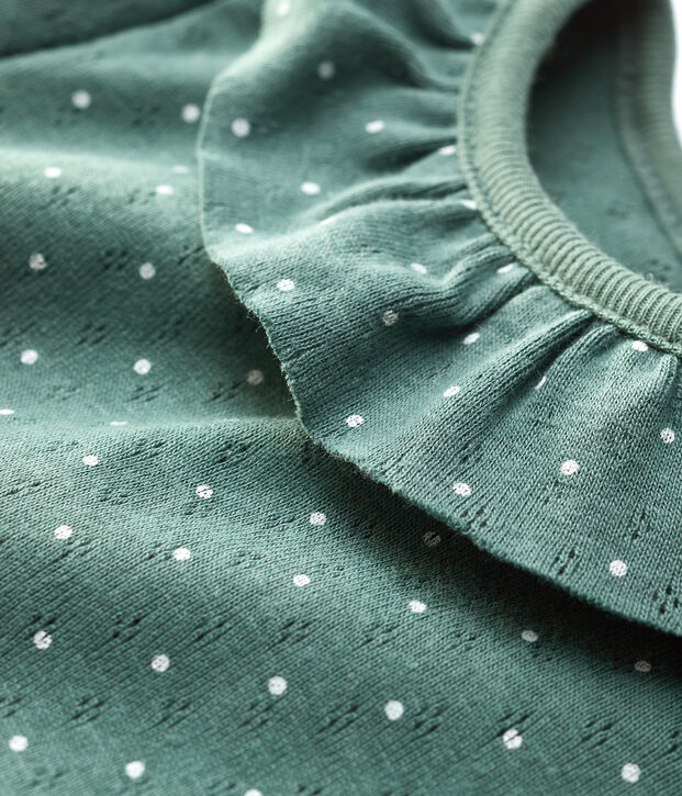 Blouse col collerette en coton b&eacute;b&eacute; fille vert/blanc