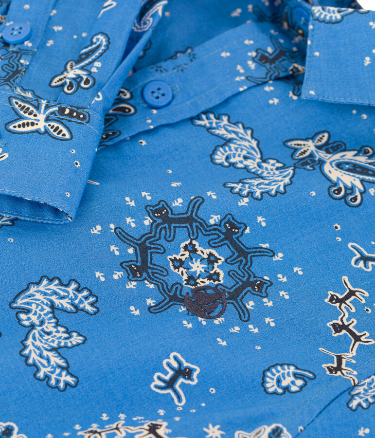 Hemd met print uit popeline voor jongens blauw BRASIER/wit MULTICO