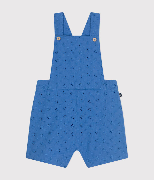 Salopette courte en broderie anglaise b&eacute;b&eacute; bleu