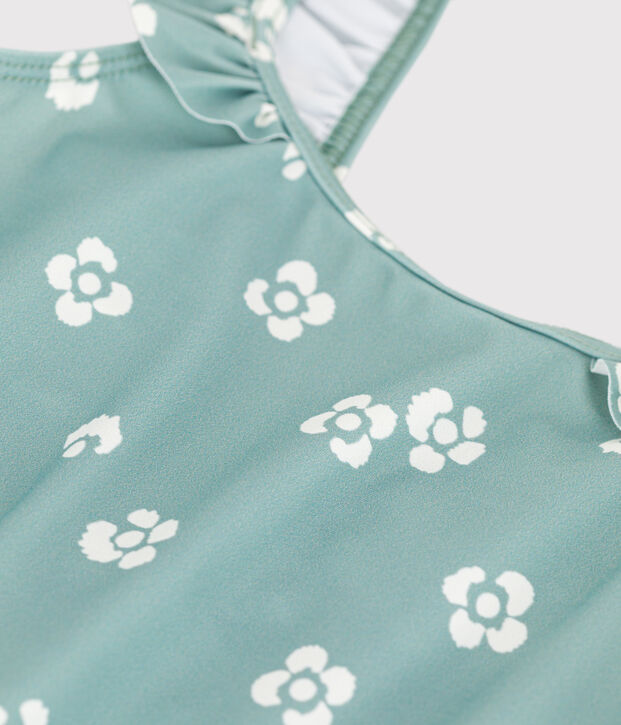 Eendelig badpak met bloemenprint voor kinderen groen/wit