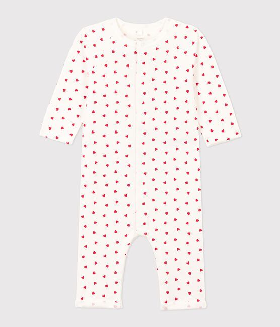 Lang pakje met kleine hartje in molton voor baby's wit MARSHMALLOW/rood PEPS