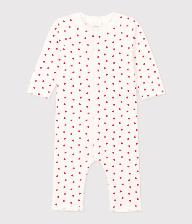 Combinaison longue petit c&oelig;ur en molleton b&eacute;b&eacute; blanc/rouge