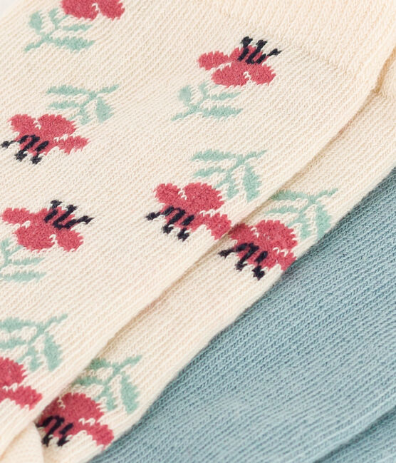 Set van 2 paar kindersokken met bloemenprint in katoenjersey. variante 1