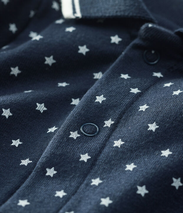 Romper met lange mouwen en polokraag blauw/wit