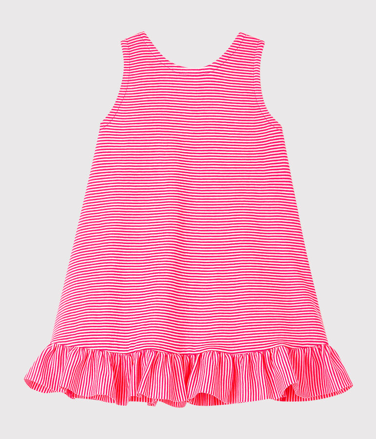 Gebreide mouwloze jurk babymeisje roze/wit