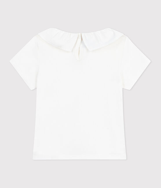 Katoenen T-shirt met korte mouwen en effen kraagje voor kinderen wit MARSHMALLOW