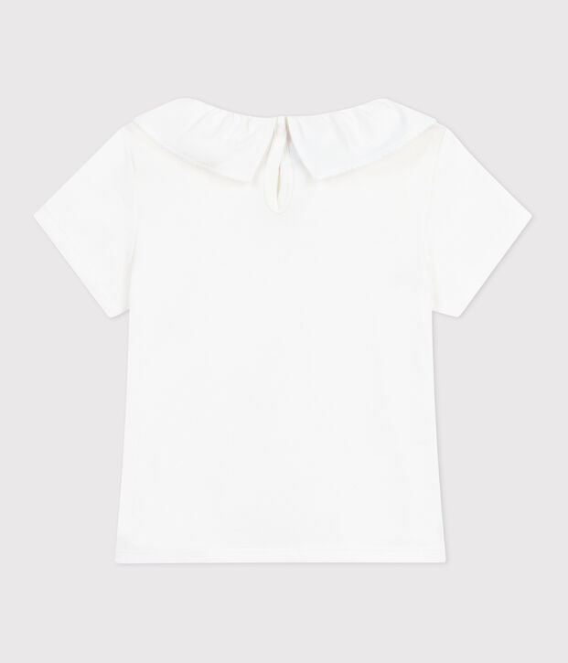 Tee-shirt enfant en coton manches courtes &agrave; col uni blanc