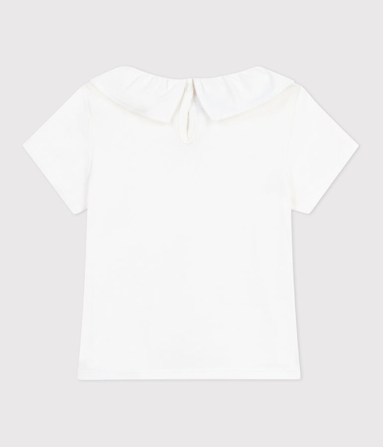 Teeshirt enfant en coton manches courtes &agrave; col uni blanc