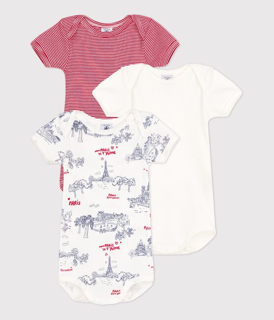 Set van 3 katoenen body's met korte mouwen en print van Parijs variante 1