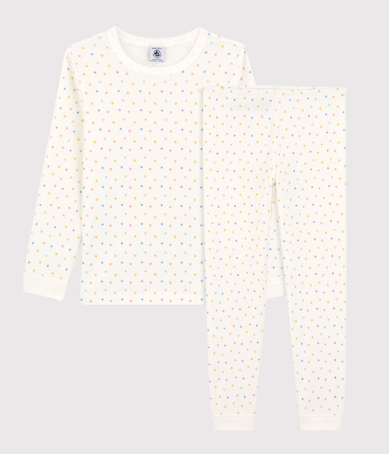Pyjama met meerkleurige sterrenprint voor kleine meisjes/jongens in biokatoen wit/multicouleur