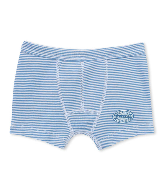 Boxershort met milleraiesstreepjes voor jongens blauw ALASKA/wit ECUME