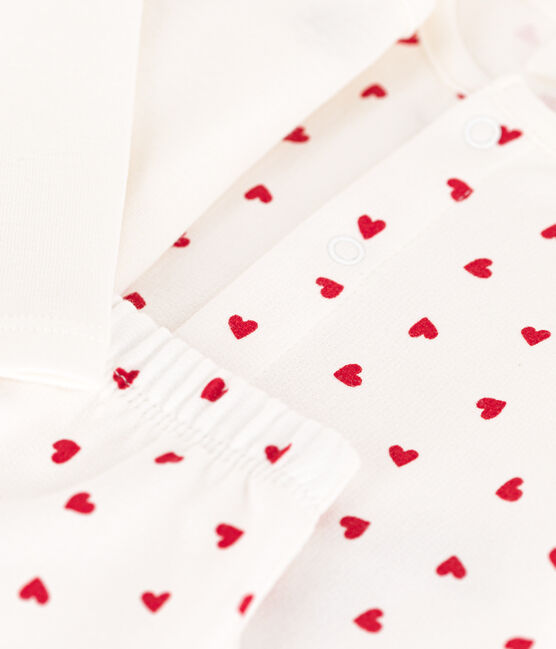 Ensemble en molleton imprimé petits cœurs bébé blanc MARSHMALLOW/rouge TERKUIT
