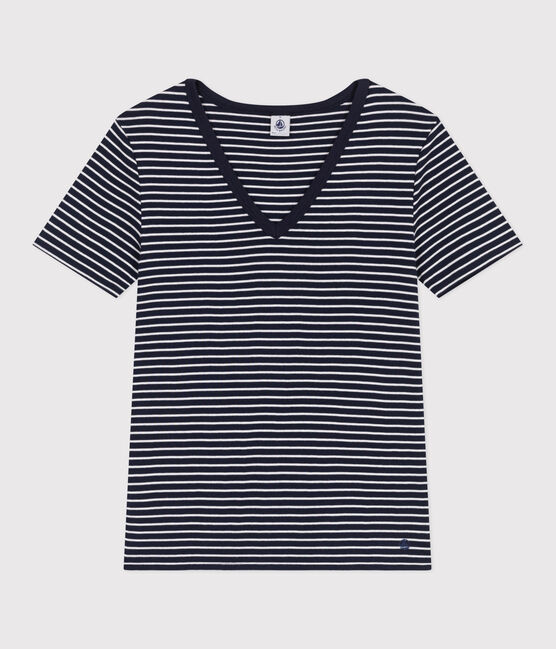 Tee-shirt Femme l'Iconique en coton rayé bleu SMOKING/blanc MARSHMALLOW