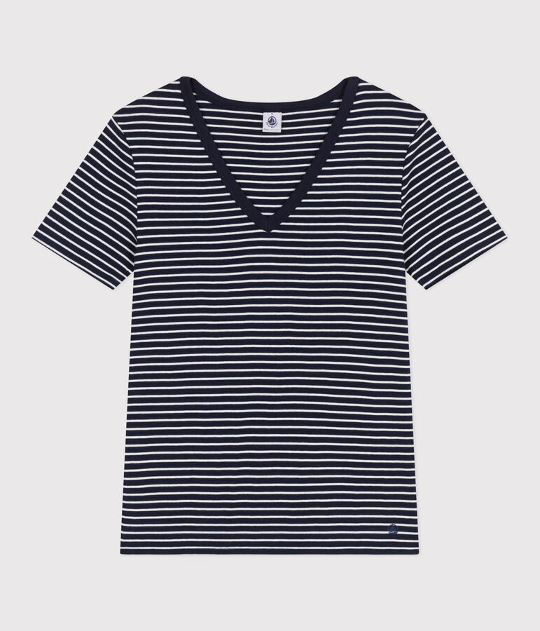 Tee-shirt Femme l'Iconique en coton ray&eacute; bleu/blanc