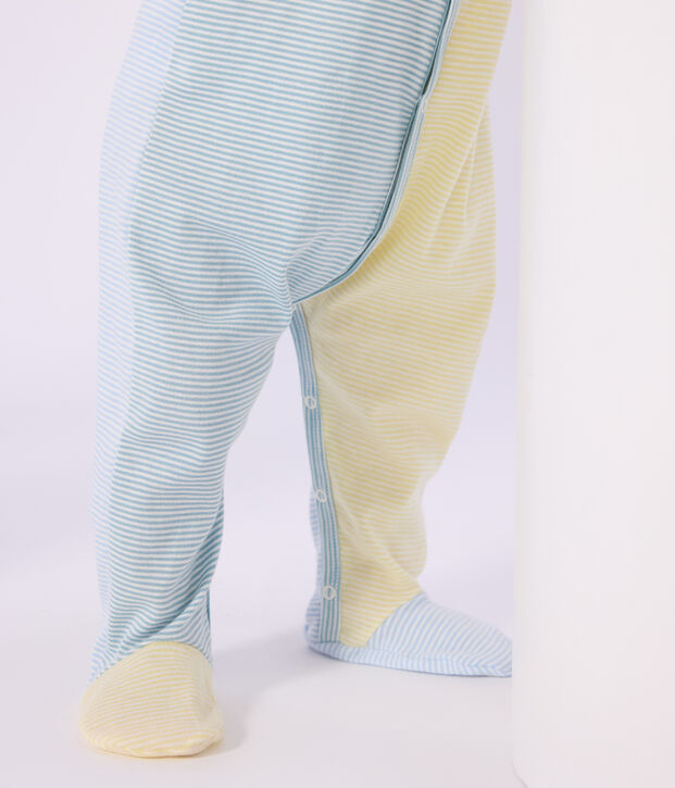 Katoenen babypyjama zonder voetjes met streepjesprint groen/wit