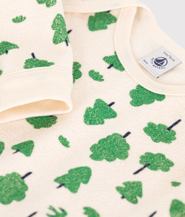 Pyjama en bouclette &eacute;ponge gratt&eacute;e imprim&eacute;e arbres b&eacute;b&eacute; &eacute;cru/multicouleur