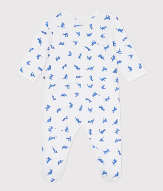 Babypyjama in tubic met kattenprint wit MARSHMALLOW/ CREPUSCULE
