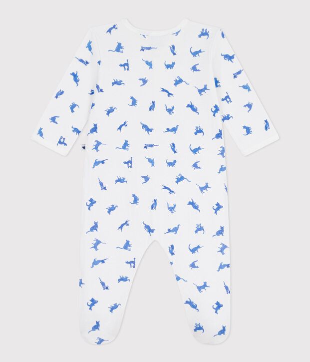 Babypyjama in tubic met kattenprint wit/blauw