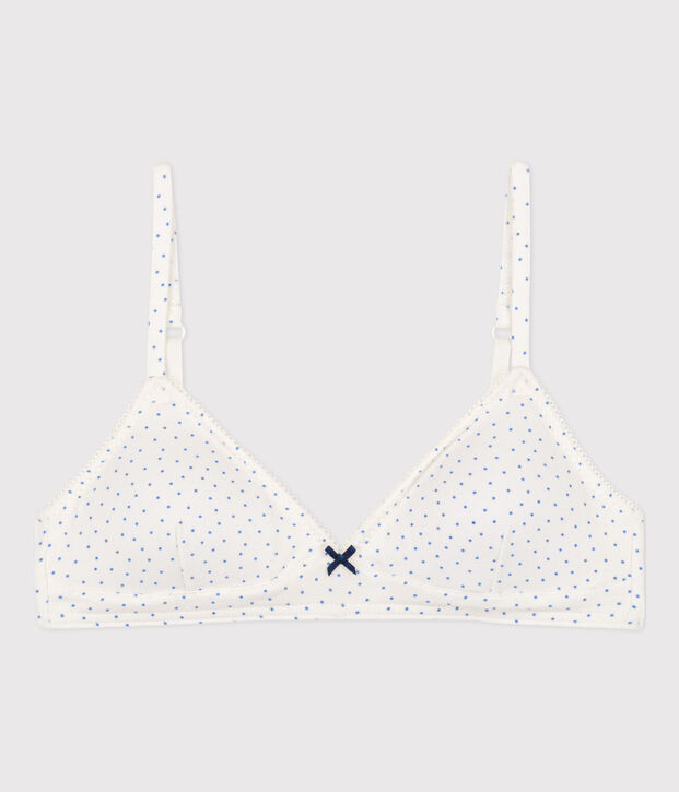 Soutien gorge &agrave; pois en coton et &eacute;lasthanne fille blanc/bleu