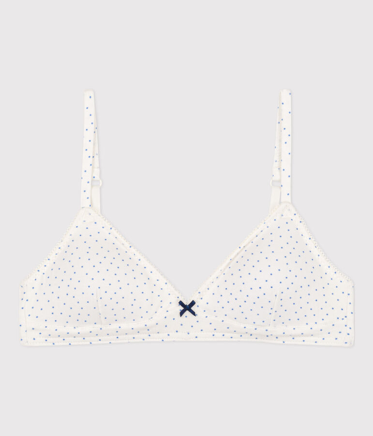 Soutien gorge &agrave; pois en coton et &eacute;lasthanne fille blanc/bleu