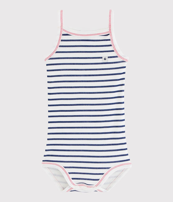 Rompertje met schouderbandjes baby meisje wit MARSHMALLOW/blauw MEDIEVAL