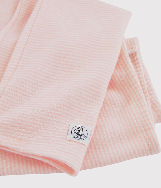Legging van wol en katoen met milleraies strepen voor meisjes roze CHARME/wit MARSHMALLOW