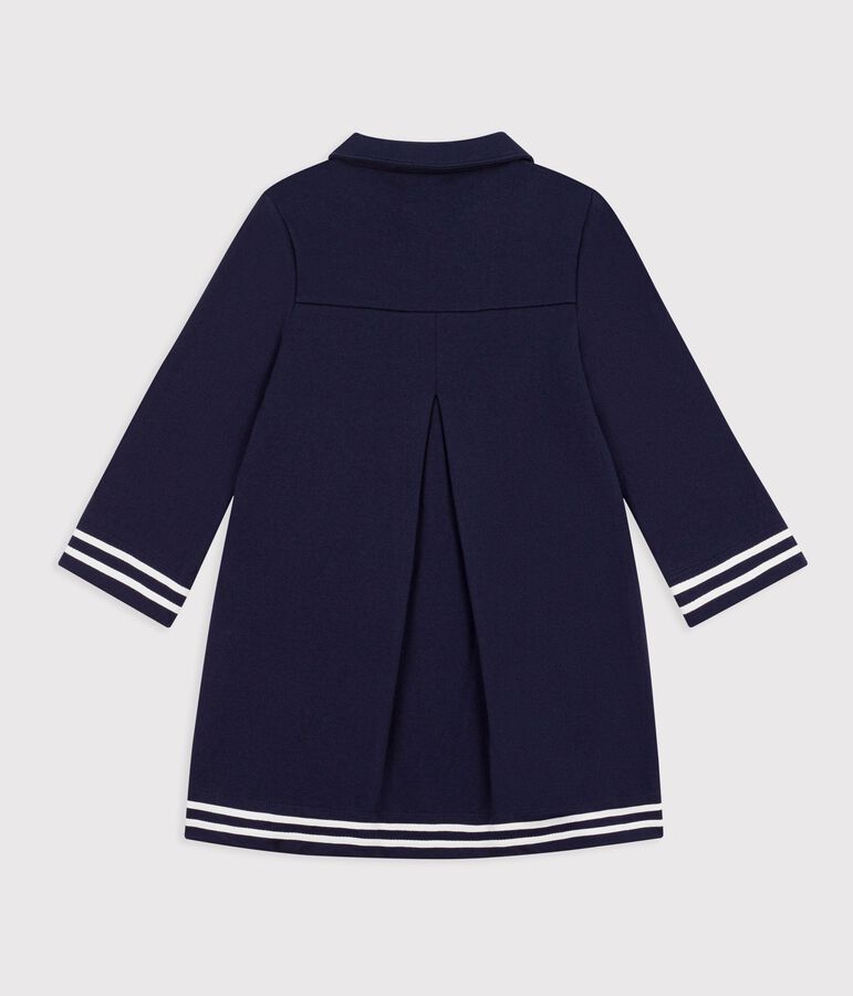 Robe enfant manches longue en coton uni bleu