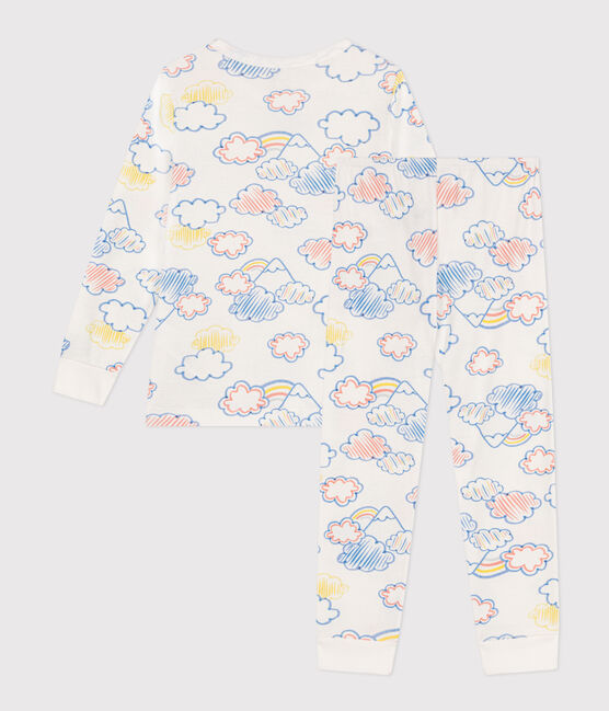 Katoenen pyjama met wolkjesmotief en regenboogprint voor kinderen wit MARSHMALLOW/wit MULTICO