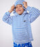Uniseks sweatshirt met kap en streepjes van katoenen badstof voor kinderen blauw MARSHMALLOW/ PORCELANA