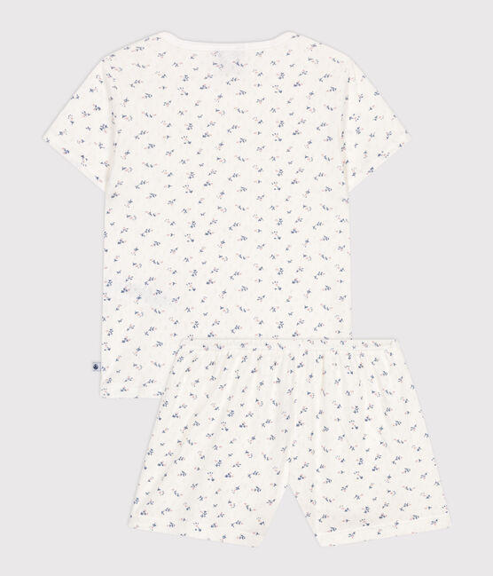 Pyjama short enfant en coton ajouré imprimé fleurs blanc MARSHMALLOW/blanc MULTICO