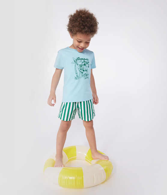 Katoenen T-shirt met korte mouwen en print voor kinderen blauw AQUATIC