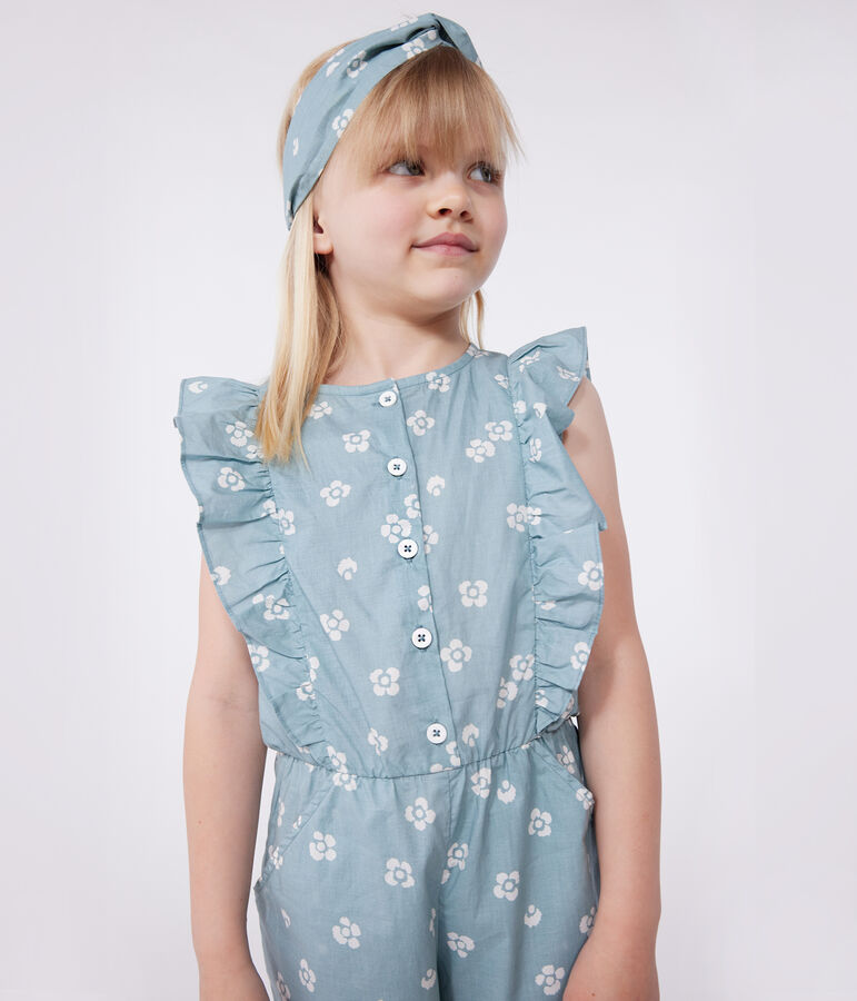 Combinaison enfant en coton sans manche fleurie vert/blanc