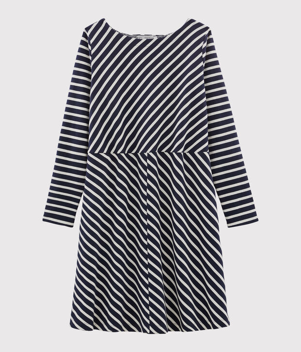 Jurk met lange mouwen vrouwen blauw/wit