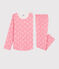 Jacquard meisjespyjama van wol en katoen met katten roze CHEEK/wit MARSHMALLOW