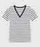 L'ICONIQUE, dames-T-shirt met V-hals in katoen wit MARSHMALLOW/blauw SMOKING