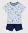 Korte katoenen pyjama met geprinte yoga dieren voor jongens blauw FRAICHEUR/wit MULTICO